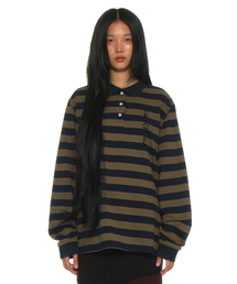 チーム76パッチストライプポロTシャツ_ネイビー