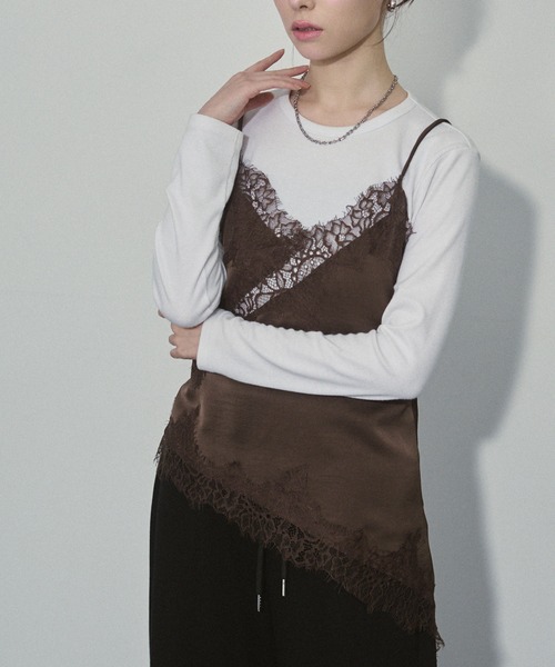 ENVYM（アンビー）の「サテンレースキャミソール（キャミソール・レディース・ブラウン/ブラック/ホワイト・FREE）」の13枚目の写真