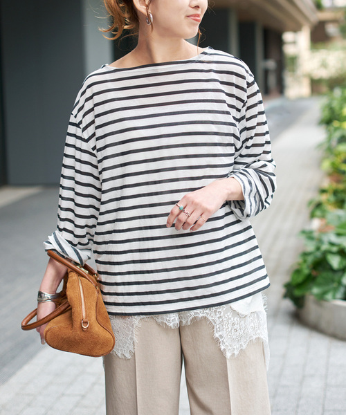 Spick & Span(スピックアンドスパン)の「シアーボーダーTシャツ(Tシャツ/カットソー・レディース・ブラック/ピンク/ブルー系その他・FREE)」の7枚目の写真