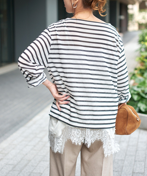 Spick & Span(スピックアンドスパン)の「シアーボーダーTシャツ(Tシャツ/カットソー・レディース・ブラック/ピンク/ブルー系その他・FREE)」の9枚目の写真
