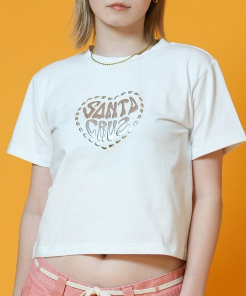 SANTA CRUZ(サンタクルーズ)の「SANTA CRUZ/サンタクルーズ 半袖 クロップドTシャツ レディース METALLIC HEART LAND SSTEE ムラサキ限定 502262435(Tシャツ/カットソー・レディース・ホワイト/ブラック/ラベンダー・L/M)」の1枚目の写真