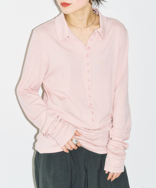 CITYSHOP(シティーショップ)の「SOFT JERSEY TOP:カットソー(Tシャツ/カットソー・レディース・チャコールグレー/グリーン/ピンク・FREE)」の3枚目の写真