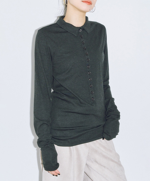 CITYSHOP(シティーショップ)の「SOFT JERSEY TOP:カットソー(Tシャツ/カットソー・レディース・チャコールグレー/グリーン/ピンク・FREE)」の4枚目の写真