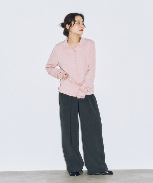 CITYSHOP(シティーショップ)の「SOFT JERSEY TOP:カットソー(Tシャツ/カットソー・レディース・チャコールグレー/グリーン/ピンク・FREE)」の8枚目の写真