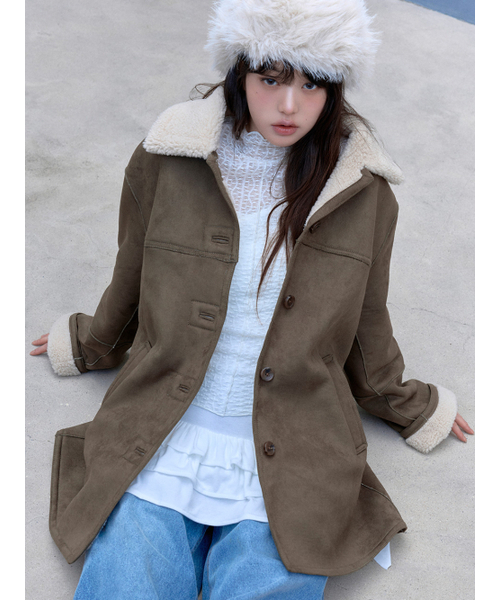 ROLAROLA(ロラロラ)の「SUEDE SHEERING JACKET KHAKI(ムートンコート・レディース・カーキ・FREE)」の2枚目の写真