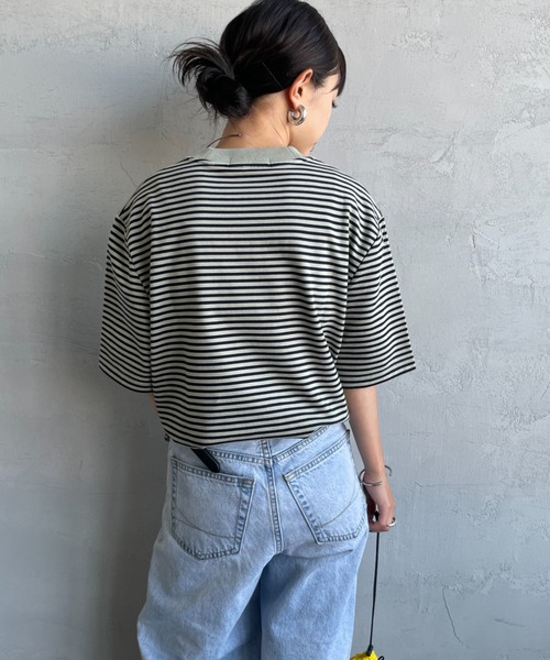 FRED PERRY（フレッドペリー）の「[FRED PERRY/フレッドペリー] ファインボーダー ワンポイントロゴ刺繍ショートスリーブTシャツ（Tシャツ/カットソー・レディース・ダークグリーン/モスグリーン・S/M/L）」の17枚目の写真