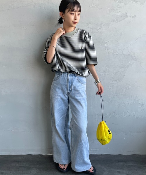 FRED PERRY（フレッドペリー）の「[FRED PERRY/フレッドペリー] ファインボーダー ワンポイントロゴ刺繍ショートスリーブTシャツ（Tシャツ/カットソー・レディース・ダークグリーン/モスグリーン・S/M/L）」の18枚目の写真