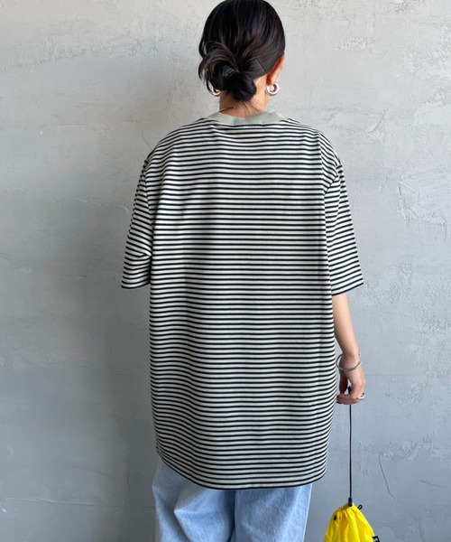 FRED PERRY（フレッドペリー）の「[FRED PERRY/フレッドペリー] ファインボーダー ワンポイントロゴ刺繍ショートスリーブTシャツ（Tシャツ/カットソー・レディース・ダークグリーン/モスグリーン・S/M/L）」の22枚目の写真