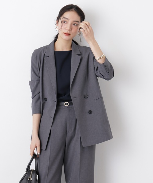 NANO universe(ナノユニバース)の「ライトファンクション ダブルジャケット(セットアップ可)(テーラードジャケット・レディース・ネイビー/ベージュ/グレー・S/M)」の1枚目の写真