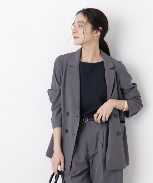 NANO universe(ナノユニバース)の「ライトファンクション ダブルジャケット(セットアップ可)(テーラードジャケット・レディース・ネイビー/ベージュ/グレー・S/M)」の12枚目の写真