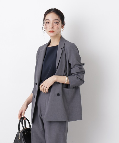 NANO universe(ナノユニバース)の「ライトファンクション ダブルジャケット(セットアップ可)(テーラードジャケット・レディース・ネイビー/ベージュ/グレー・S/M)」の13枚目の写真