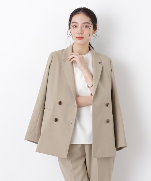 NANO universe(ナノユニバース)の「ライトファンクション ダブルジャケット(セットアップ可)(テーラードジャケット・レディース・ネイビー/ベージュ/グレー・S/M)」の4枚目の写真