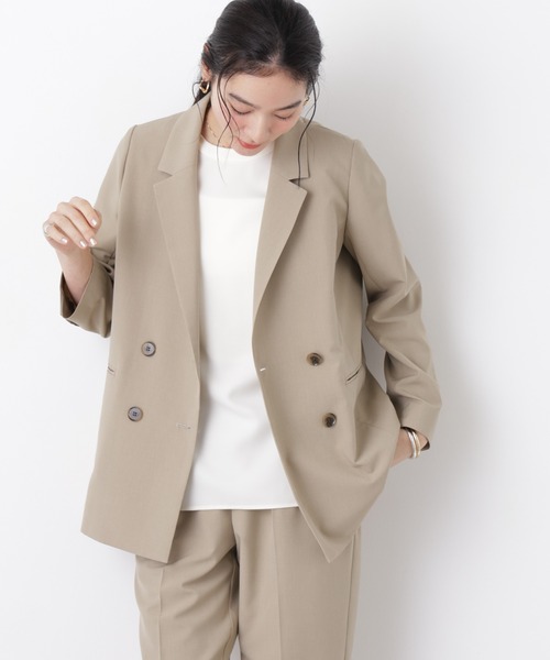 NANO universe(ナノユニバース)の「ライトファンクション ダブルジャケット(セットアップ可)(テーラードジャケット・レディース・ネイビー/ベージュ/グレー・S/M)」の5枚目の写真