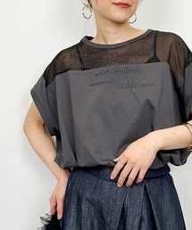 オーガンジー切り替えエンブロイダリーTシャツ