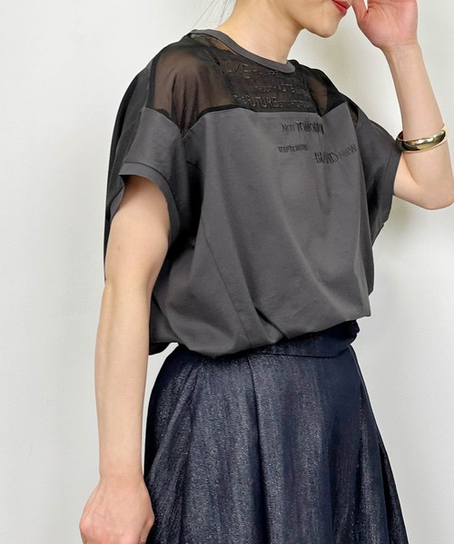 LUGIVA(ルギヴァ)の「オーガンジー切り替えエンブロイダリーTシャツ(Tシャツ/カットソー・レディース・チャコールグレー/オフホワイト/ブラック・M)」の19枚目の写真