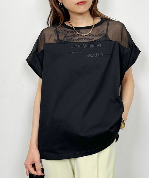 LUGIVA(ルギヴァ)の「オーガンジー切り替えエンブロイダリーTシャツ(Tシャツ/カットソー・レディース・チャコールグレー/オフホワイト/ブラック・M)」の11枚目の写真