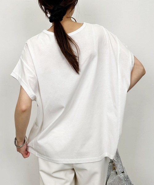 LUGIVA(ルギヴァ)の「オーガンジー切り替えエンブロイダリーTシャツ(Tシャツ/カットソー・レディース・チャコールグレー/オフホワイト/ブラック・M)」の6枚目の写真