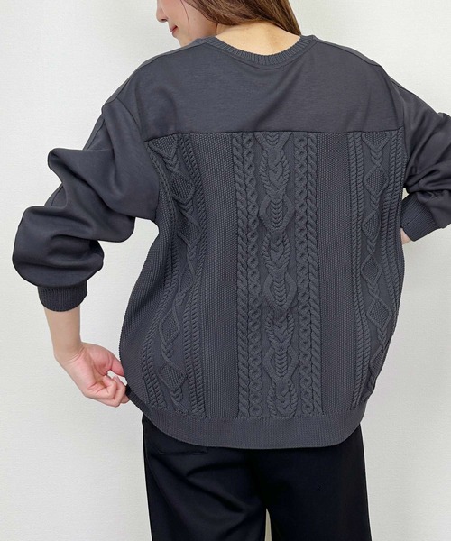 PICCIN（ピッチン）の「ケーブル切り替えプルオーバー（Tシャツ/カットソー・レディース・チャコールグレー/オフホワイト/グレイッシュベージュ・M）」の13枚目の写真