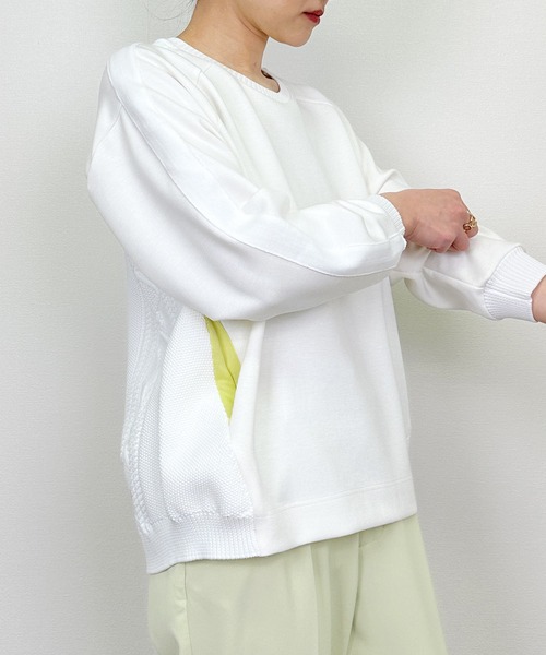 PICCIN（ピッチン）の「ケーブル切り替えプルオーバー（Tシャツ/カットソー・レディース・チャコールグレー/オフホワイト/グレイッシュベージュ・M）」の5枚目の写真