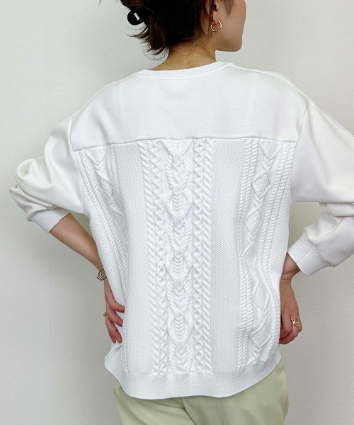 PICCIN（ピッチン）の「ケーブル切り替えプルオーバー（Tシャツ/カットソー・レディース・チャコールグレー/オフホワイト/グレイッシュベージュ・M）」の6枚目の写真