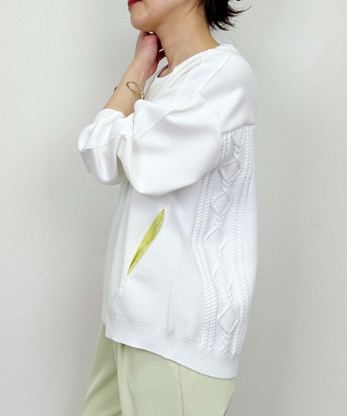PICCIN（ピッチン）の「ケーブル切り替えプルオーバー（Tシャツ/カットソー・レディース・チャコールグレー/オフホワイト/グレイッシュベージュ・M）」の7枚目の写真