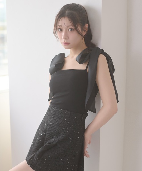 Ambre Neige(アンブルネージュ)の「shoulder ribbon set with cup camisole / ショルダーリボンセットカップツキキャミソール(キャミソール・レディース・アイボリー/ブラック・FREE)」の12枚目の写真