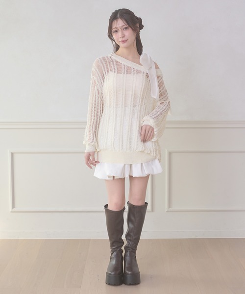 Ambre Neige(アンブルネージュ)の「shoulder ribbon set with cup camisole / ショルダーリボンセットカップツキキャミソール(キャミソール・レディース・アイボリー/ブラック・FREE)」の9枚目の写真