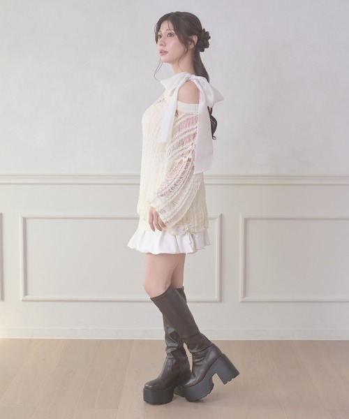 Ambre Neige(アンブルネージュ)の「shoulder ribbon set with cup camisole / ショルダーリボンセットカップツキキャミソール(キャミソール・レディース・アイボリー/ブラック・FREE)」の10枚目の写真