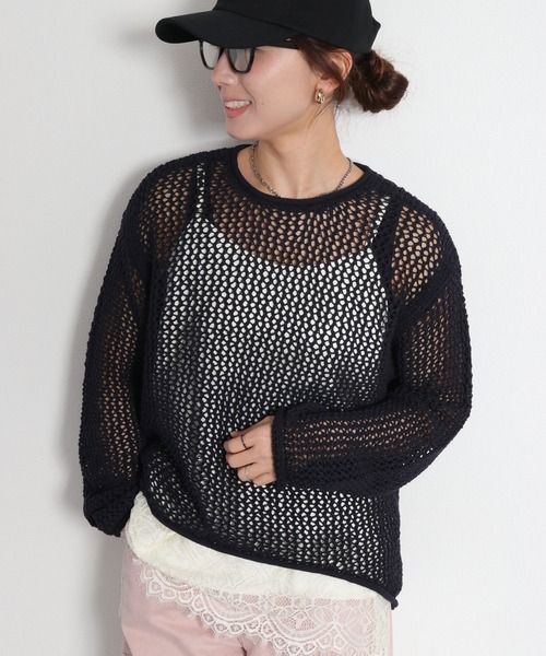 cepo(セポ)の「テープヤーンシアーメッシュニットプルオーバー(ニット/セーター・レディース・ネイビー/グレー/オフホワイト・M)」の1枚目の写真