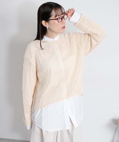 cepo(セポ)の「テープヤーンシアーメッシュニットプルオーバー(ニット/セーター・レディース・ネイビー/グレー/オフホワイト・M)」の2枚目の写真