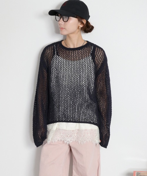 cepo(セポ)の「テープヤーンシアーメッシュニットプルオーバー(ニット/セーター・レディース・ネイビー/グレー/オフホワイト・M)」の22枚目の写真