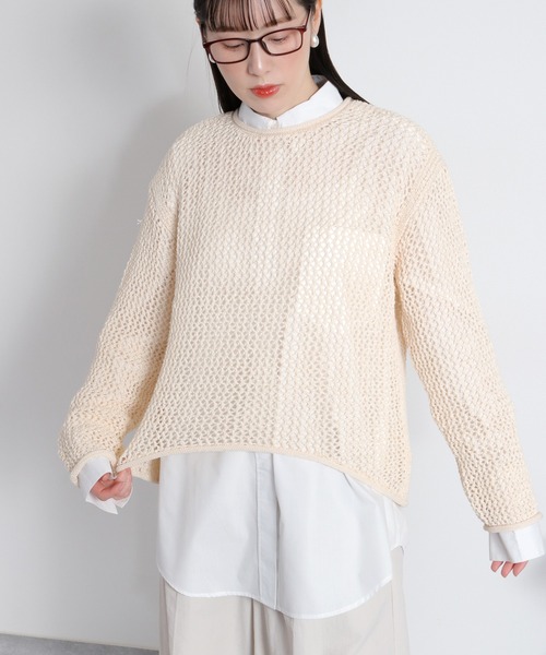 cepo(セポ)の「テープヤーンシアーメッシュニットプルオーバー(ニット/セーター・レディース・ネイビー/グレー/オフホワイト・M)」の9枚目の写真