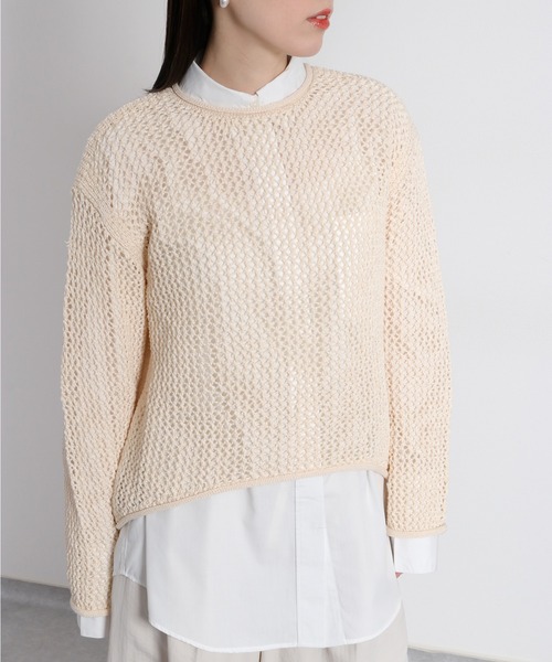 cepo(セポ)の「テープヤーンシアーメッシュニットプルオーバー(ニット/セーター・レディース・ネイビー/グレー/オフホワイト・M)」の16枚目の写真