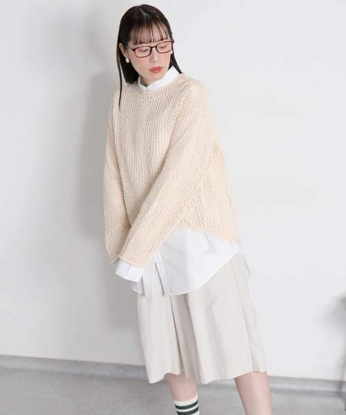 cepo(セポ)の「テープヤーンシアーメッシュニットプルオーバー(ニット/セーター・レディース・ネイビー/グレー/オフホワイト・M)」の8枚目の写真