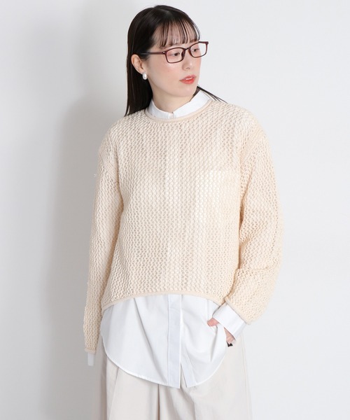 cepo(セポ)の「テープヤーンシアーメッシュニットプルオーバー(ニット/セーター・レディース・ネイビー/グレー/オフホワイト・M)」の15枚目の写真