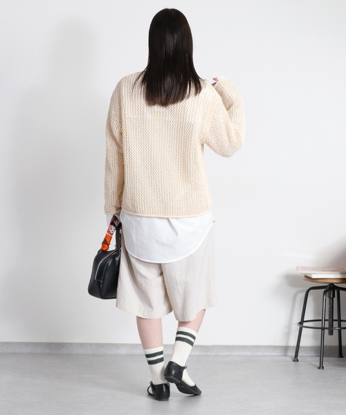 cepo(セポ)の「テープヤーンシアーメッシュニットプルオーバー(ニット/セーター・レディース・ネイビー/グレー/オフホワイト・M)」の6枚目の写真