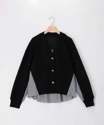 カット×シャツ切替Vネックカーディガン