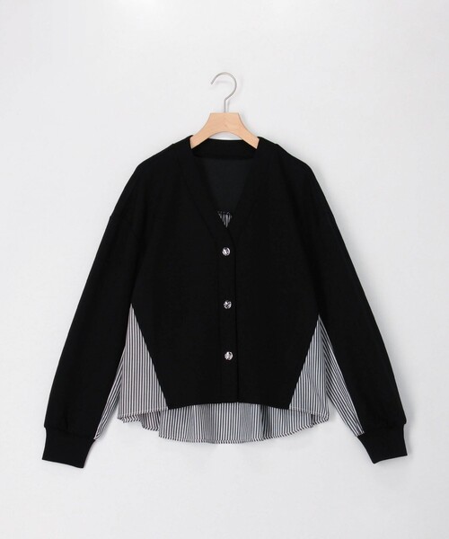 MICO COULIER（ミコクリエ）の「カット×シャツ切替Vネックカーディガン（カーディガン/ボレロ・レディース・ブラック/キナリ/グレー・38）」の2枚目の写真