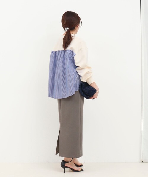 MICO COULIER（ミコクリエ）の「カット×シャツ切替Vネックカーディガン（カーディガン/ボレロ・レディース・ブラック/キナリ/グレー・38）」の7枚目の写真