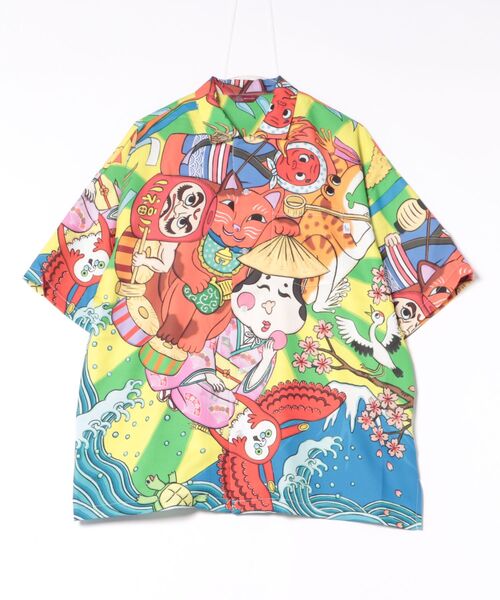 倭物やカヤ(ワモノヤカヤ)の「【鈴木ひょっとこ×倭物やカヤ】アロハシャツ(シャツ/ブラウス・メンズ・ベージュ/ネイビー/イエロー/ブラウン/ブラック・FREE)」の5枚目の写真
