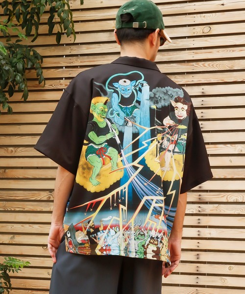 倭物やカヤ(ワモノヤカヤ)の「【鈴木ひょっとこ×倭物やカヤ】アロハシャツ(シャツ/ブラウス・メンズ・ベージュ/ネイビー/イエロー/ブラウン/ブラック・FREE)」の4枚目の写真