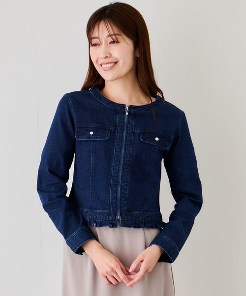 Jayro(ジャイロ)の「デニムノーカラーブルゾン(その他アウター・レディース・ブルー系その他2/サックスブルー/ネイビー・M)」の5枚目の写真