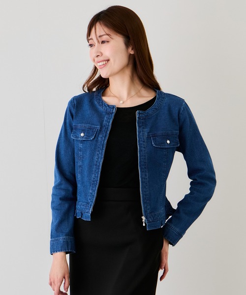 Jayro(ジャイロ)の「デニムノーカラーブルゾン(その他アウター・レディース・ブルー系その他2/サックスブルー/ネイビー・M)」の12枚目の写真