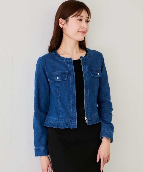 Jayro(ジャイロ)の「デニムノーカラーブルゾン(その他アウター・レディース・ブルー系その他2/サックスブルー/ネイビー・M)」の13枚目の写真