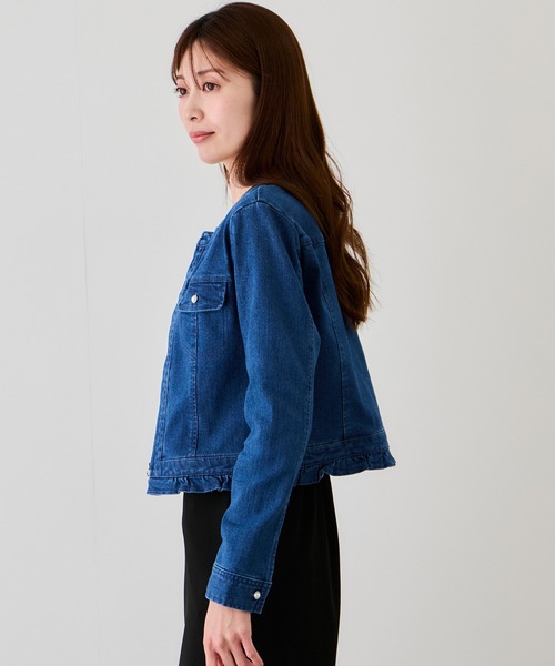 Jayro(ジャイロ)の「デニムノーカラーブルゾン(その他アウター・レディース・ブルー系その他2/サックスブルー/ネイビー・M)」の14枚目の写真