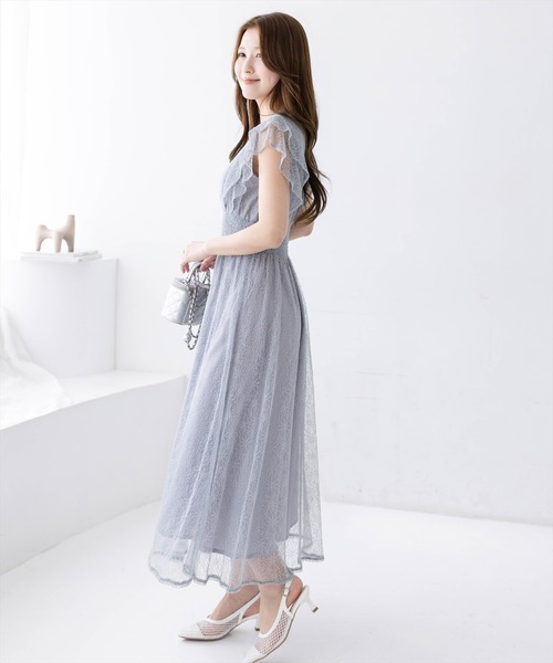 CLEAR BASIC（クリアベーシック）の「フラワーレースフレアスリーブワンピース[大人 フェミニン 上品 オケージョン]≪新作≫（ワンピース・レディース・ブラック/ブルーグレー・PF/F）」の3枚目の写真