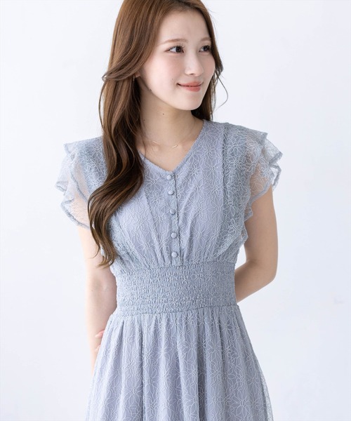 CLEAR BASIC（クリアベーシック）の「フラワーレースフレアスリーブワンピース[大人 フェミニン 上品 オケージョン]≪新作≫（ワンピース・レディース・ブラック/ブルーグレー・PF/F）」の8枚目の写真