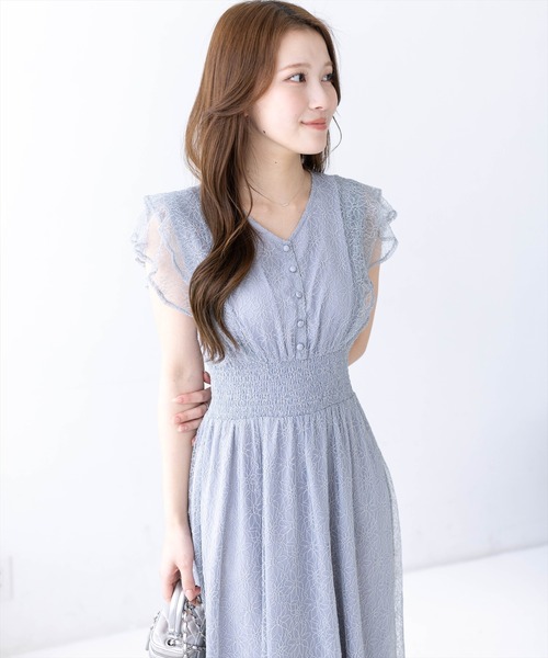 CLEAR BASIC（クリアベーシック）の「フラワーレースフレアスリーブワンピース[大人 フェミニン 上品 オケージョン]≪新作≫（ワンピース・レディース・ブラック/ブルーグレー・PF/F）」の9枚目の写真