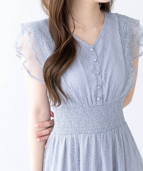 CLEAR BASIC（クリアベーシック）の「フラワーレースフレアスリーブワンピース[大人 フェミニン 上品 オケージョン]≪新作≫（ワンピース・レディース・ブラック/ブルーグレー・PF/F）」の10枚目の写真