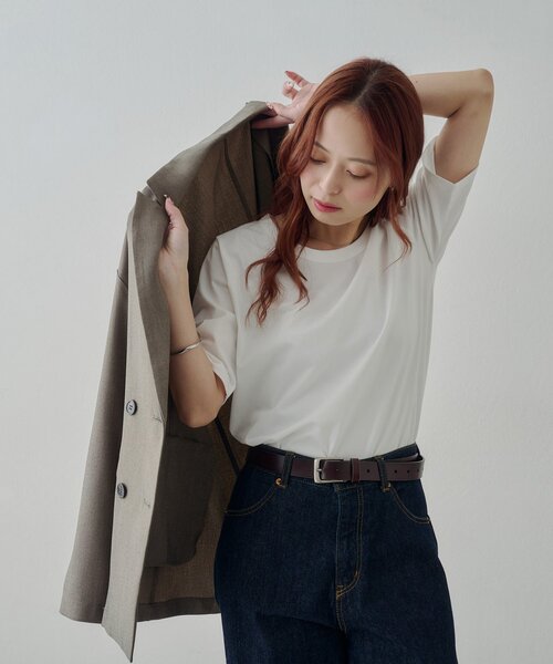 DISCOAT(ディスコート)の「【Noka / 接触冷感】Uネック半袖Tシャツ(Tシャツ/カットソー・レディース・ブラウン/オフホワイト/ブラック・FREE)」の5枚目の写真